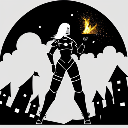 young, tall, white-haired woman in armor stands in front of a burning castle into which meteorites are falling.
