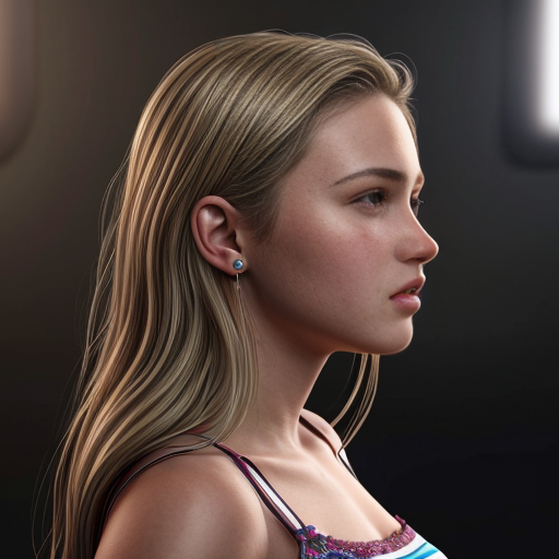 
most beautiful teen girl, high saturation,, colorful, tmodelling, blonde, full body realistic face, sideview, 

