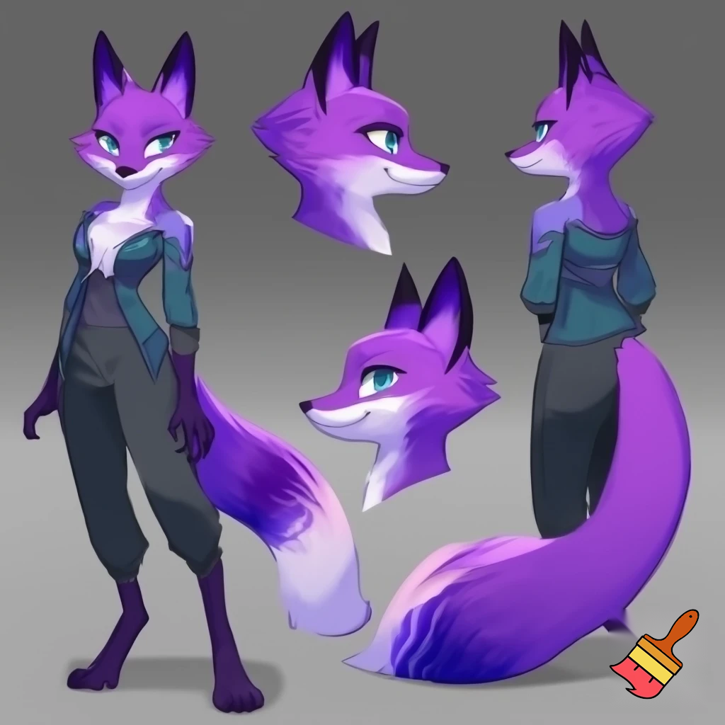A ref sheet oc purple fox furry girl