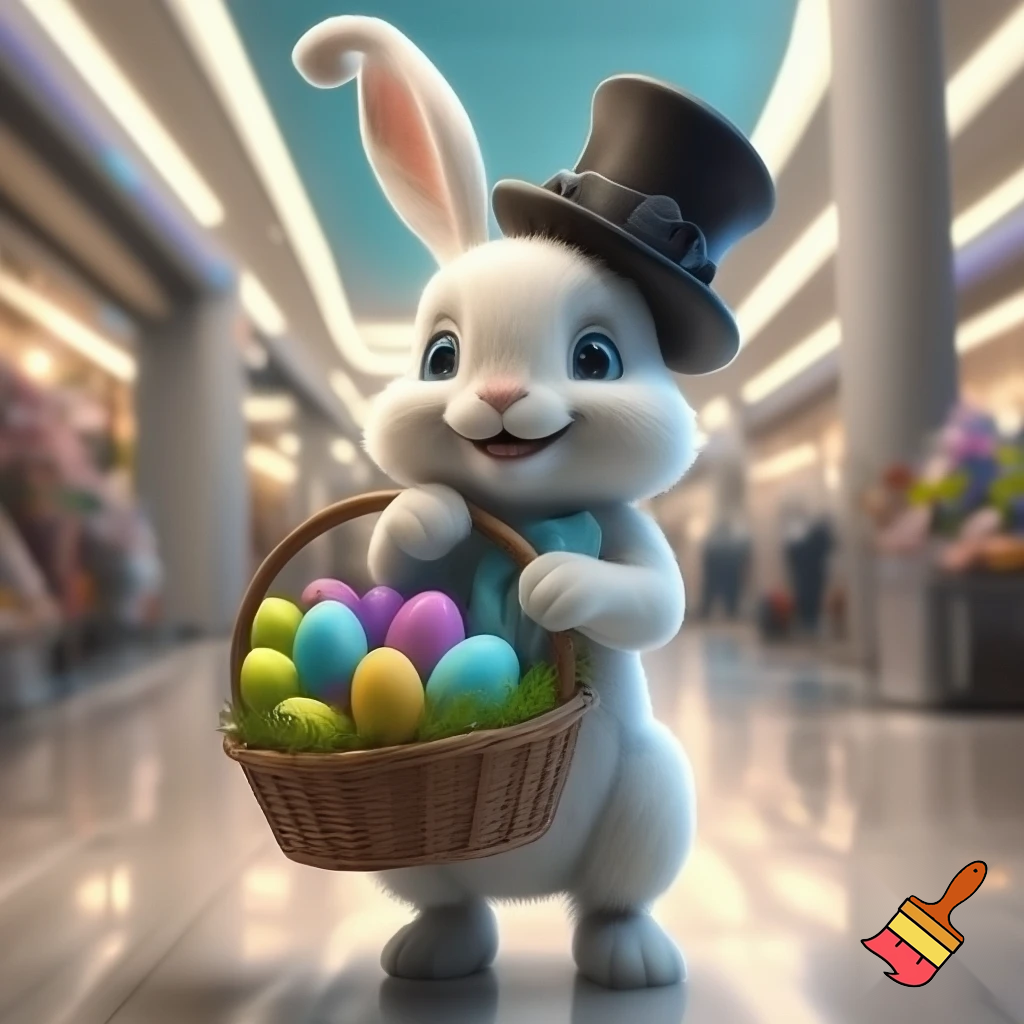 Easter bunny mascot top hat at the shopping centre