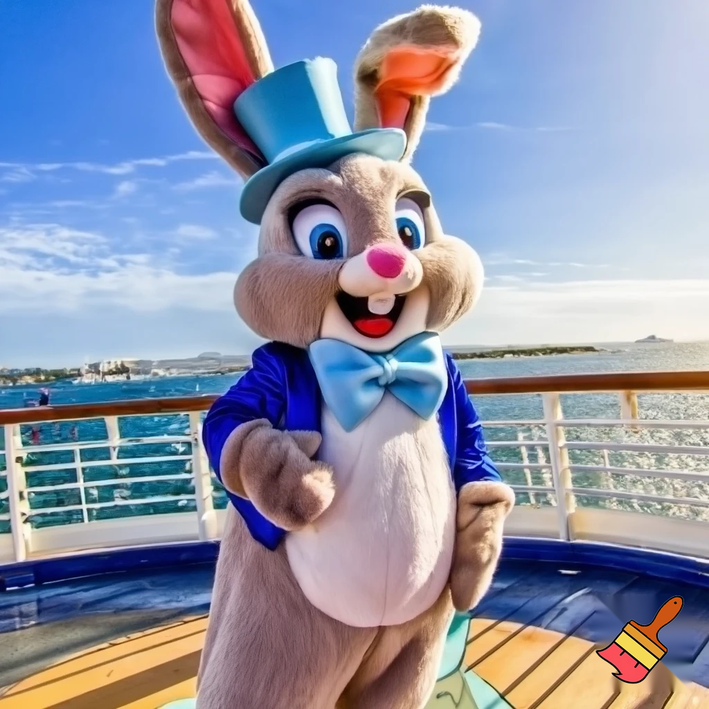 Easter bunny mascot Disneyland costume with the top hat Australia Disney cruise ship