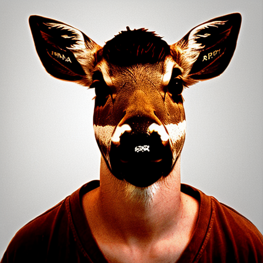 a mug shot deer criminal with a straight face with scars with a  number board looking cartoon