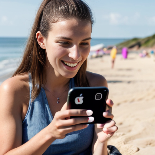 Goretzka play game on apple phone and Vanessa play game on apple phone at the beach 