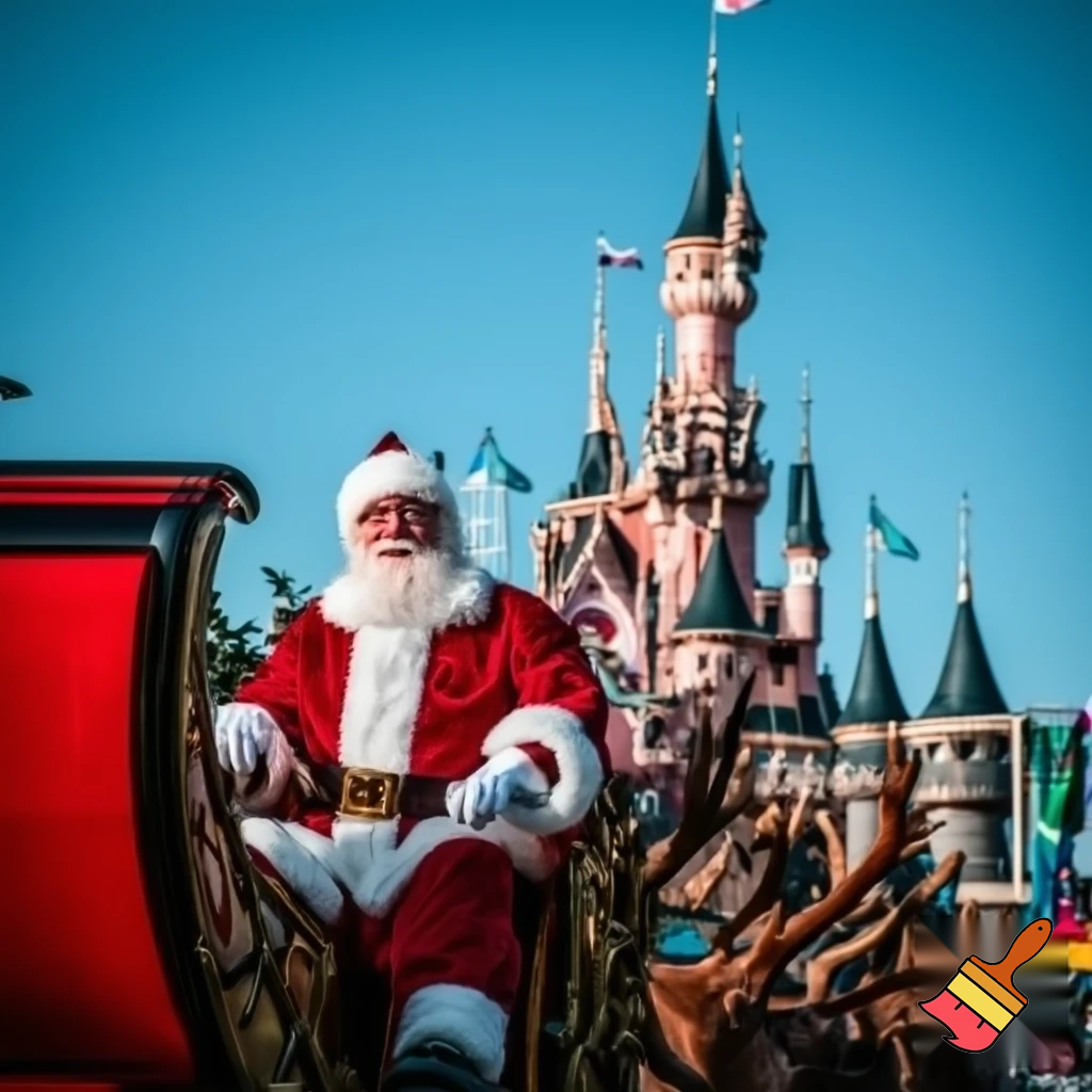 Santa Claus, France parade Paris Disneyland Santa sleigh castle Paris Santa Claus a big parade stage