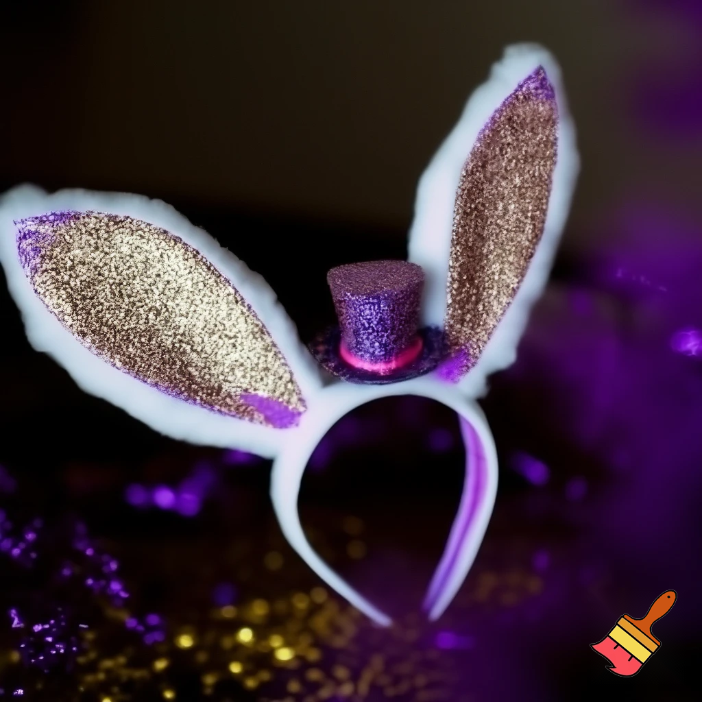 Easter bunny headband, top hat, purple and white with glitter gold purple glitter
