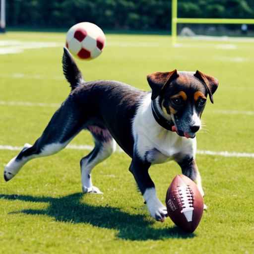 a dog playing football
