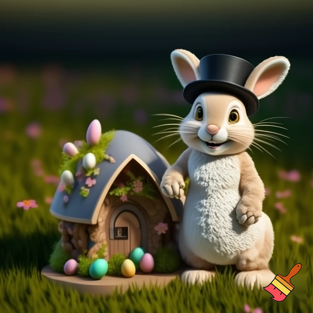 Easter bunny mascot top hat costume Easter bunny’s house