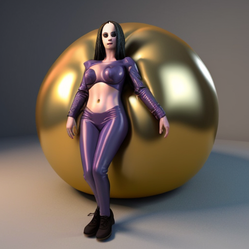 3d Succubus woman inflated into a huge ball with her head on top with clothes on 