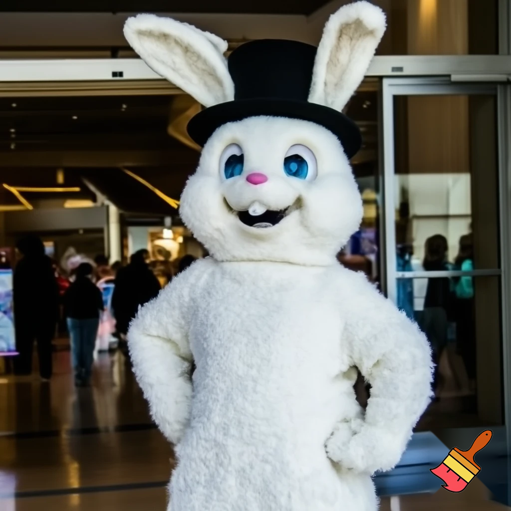 Easter bunny mascot top hat at the shopping centre mascot costume