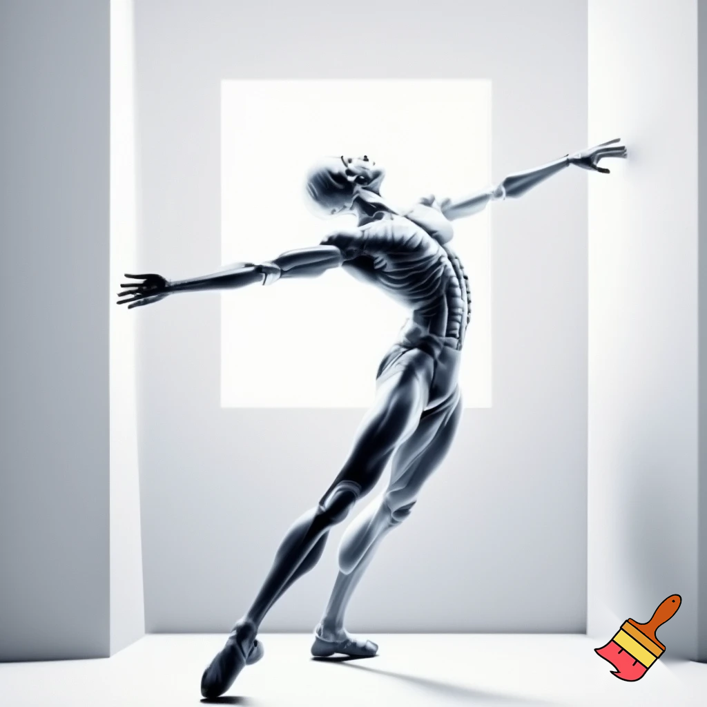 emaciated man doing ballet in a brightly lit room 
