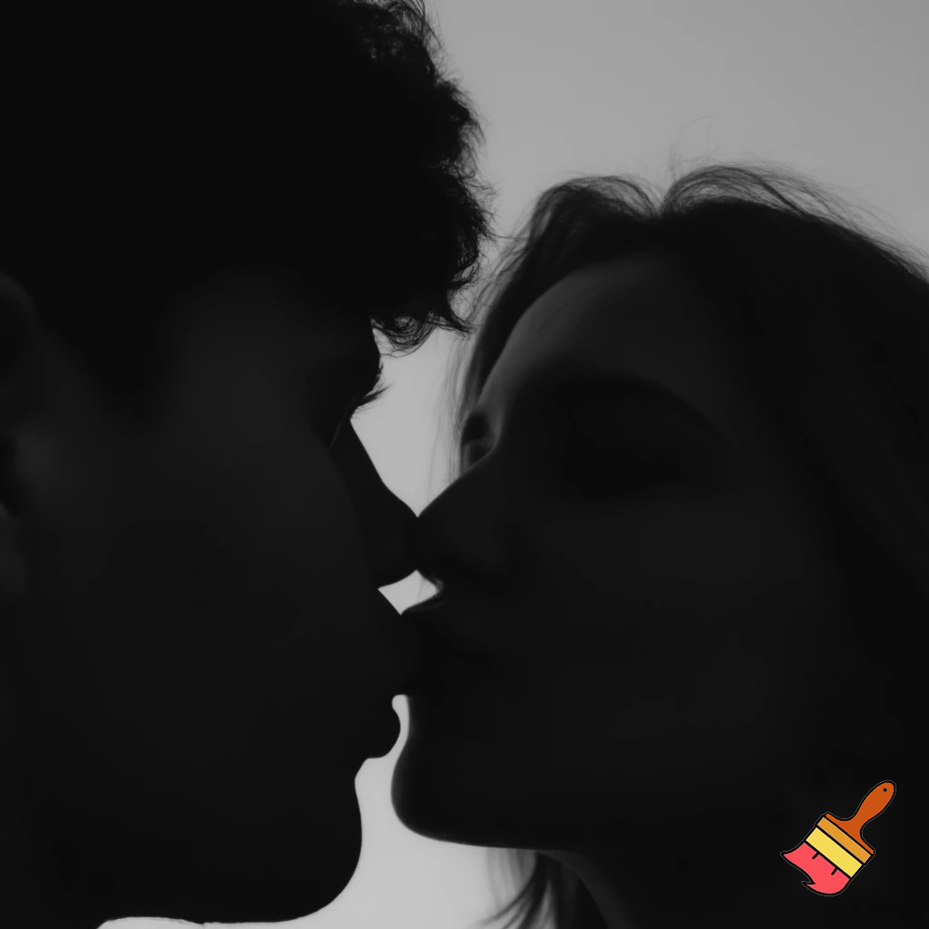 A women kissing lips here man the women is without drees
