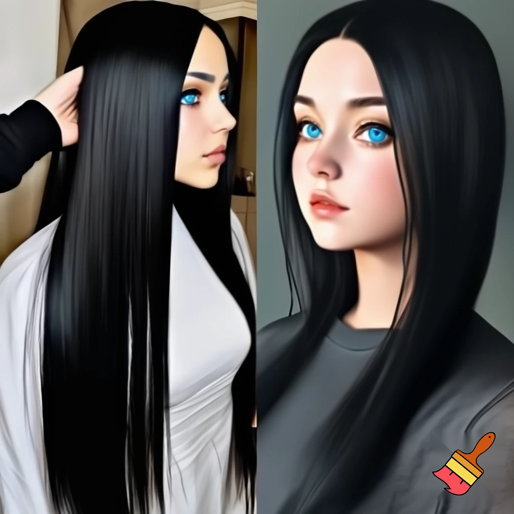 Female long black straight hair , ocean blue eyes, drawing,and realistic and drawing with color
Manga