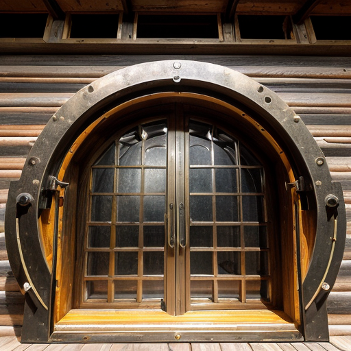  On the outside, the cabin is made of bricks and has a row of smokestacks on the top, making it look like a miniature factory. The door is bronze, thick, and circular, like a vault door, and opens with lots of steam and gears clunking.
