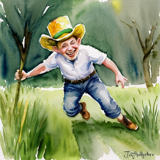 leprechaun running through grass laughing hysterically