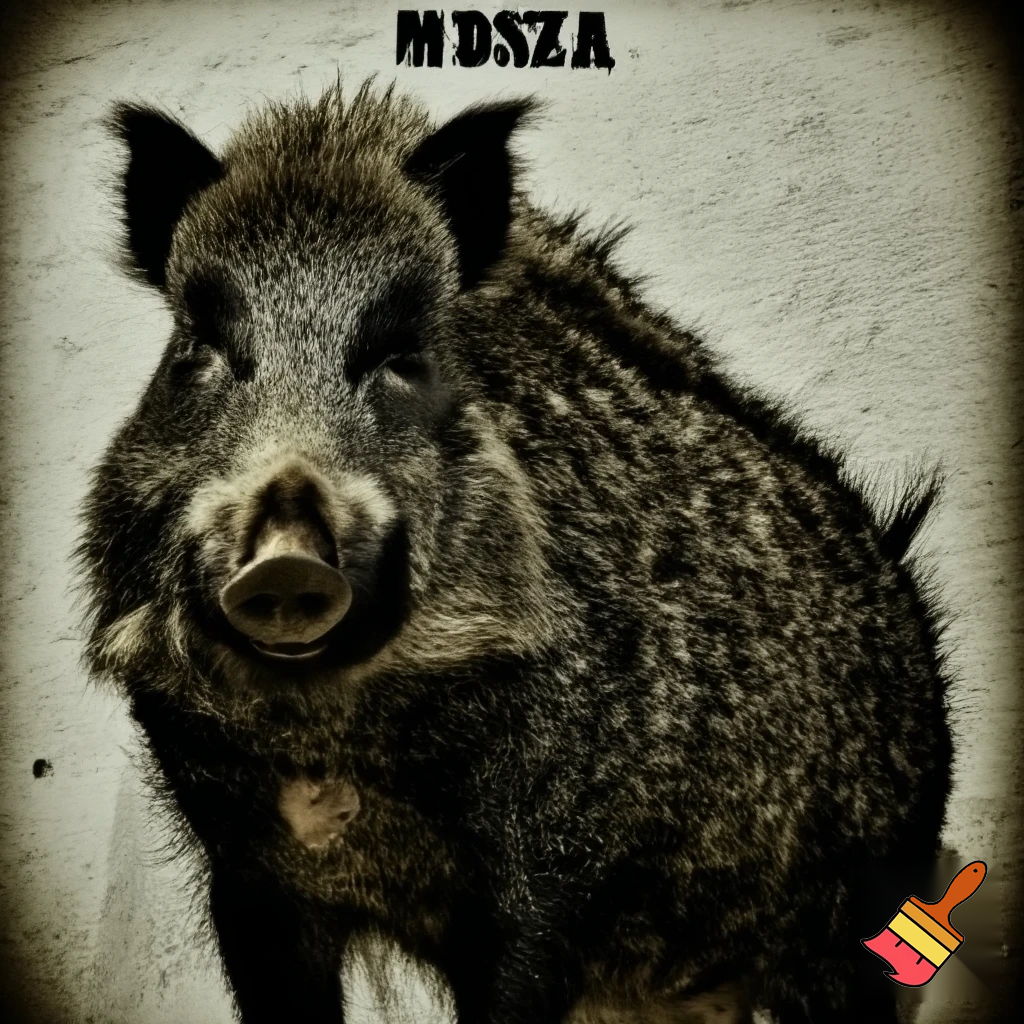 create a wanted poster of a evil migshot photo of a Wild pig