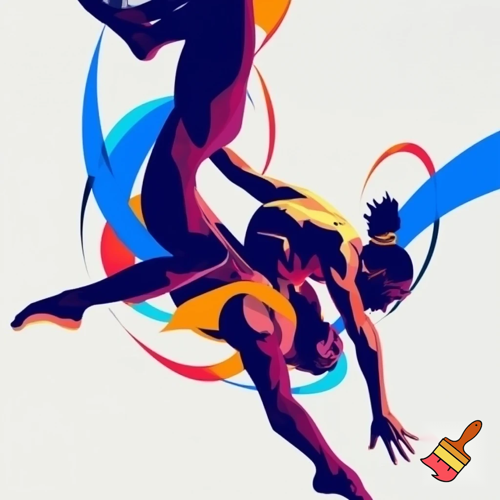 drawing graphik abstract acrobatic duo
