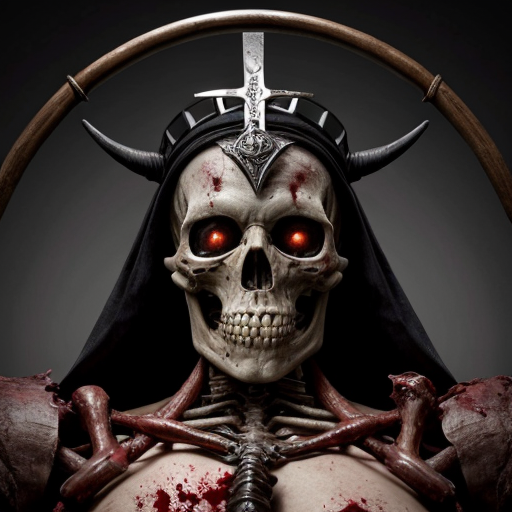 A 9:16 aspect ratio pic of Photorealistic massive 30-foot-tall demonic entity seated on a blood-soaked gothic throne, colossal elongated humanoid skeleton fused with obsidian plates and rotting flesh, tall bishop-mitre crown of jagged horns and inverted crosses fused to elongated skull, glowing crimson eyes with no pupils, wide lipless maw full of jagged fangs, raised right arm with 4-foot-long multi-jointed fingers ending in razor obsidian talons dripping blood, left arm resting on throne, ribcage visible through translucent necrotic skin, chains and barbed wire piercing chest and shoulders, black ichor and blood oozing from wounds, tattered blood-soaked robes merging into throne, hyper-detailed textures of bone, rotting muscle, glossy obsidian, and glistening blood, photorealistic, raw horror photography, 8k, cinematic lighting, extreme gore, uncensored