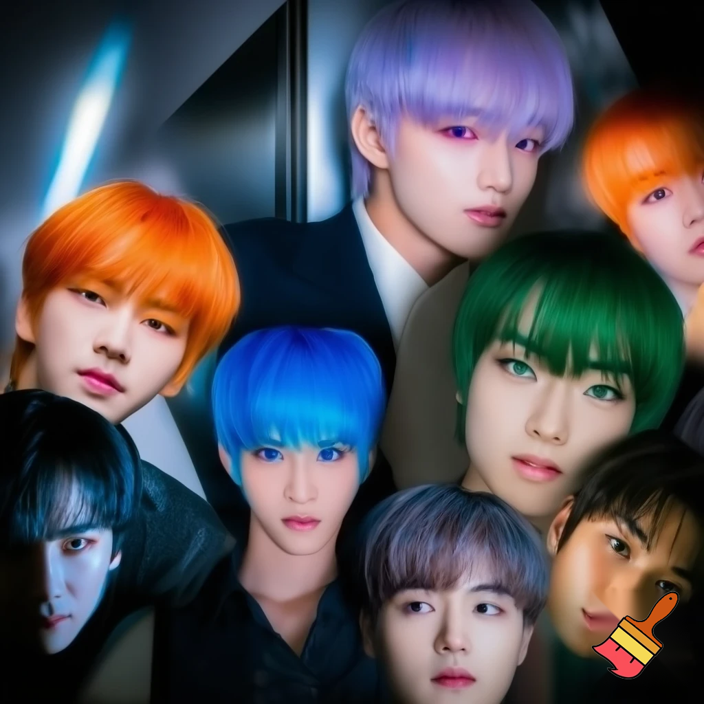 Txt (the kpop group) concept photos for a new comeback. Make sure to give the members different hair colors