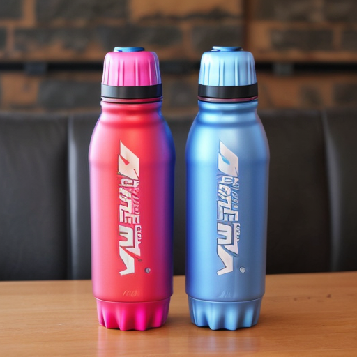 an energy drink bottle for boosterade  the bottle is blue yellow and pink
