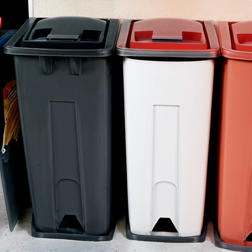 poubelle avec deux ouvertures à 2 hauteurs différentes, une pour les enfants et une pour les adultes