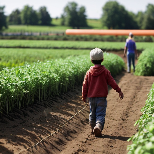 

 kid waking back to a carrot farm