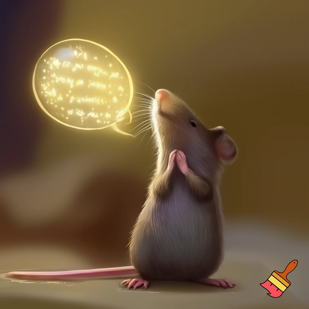 Image of rat standing up with gratitude bubble speech