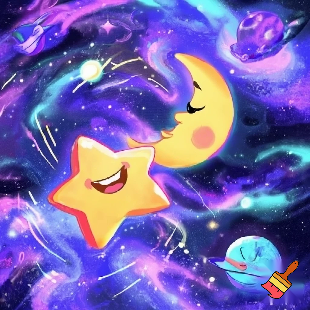 Star and the moon funky cartoon style 