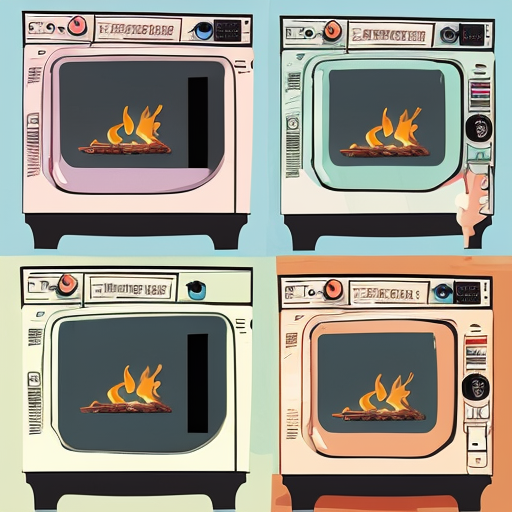 images of an animated smoking and broken oven for a child's story book. 