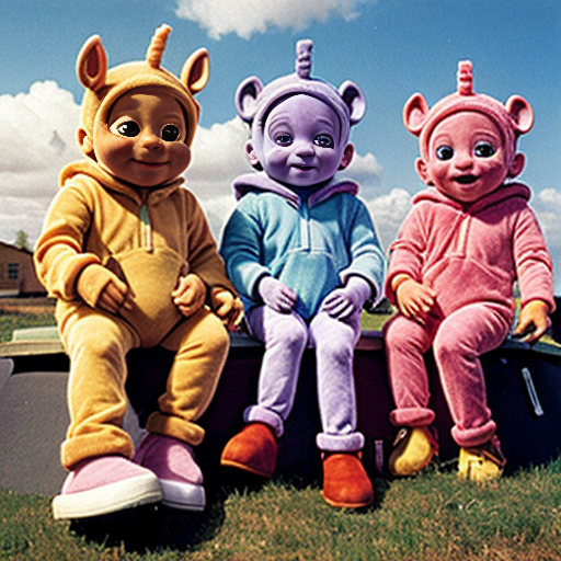 Teletubbies in 1997 sitting on top of their house