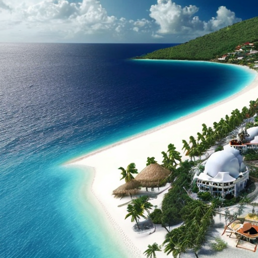 Turkish Caribbean Island part of Türkiye in 2040 Türk Karayip Adası with restaurants on the beach