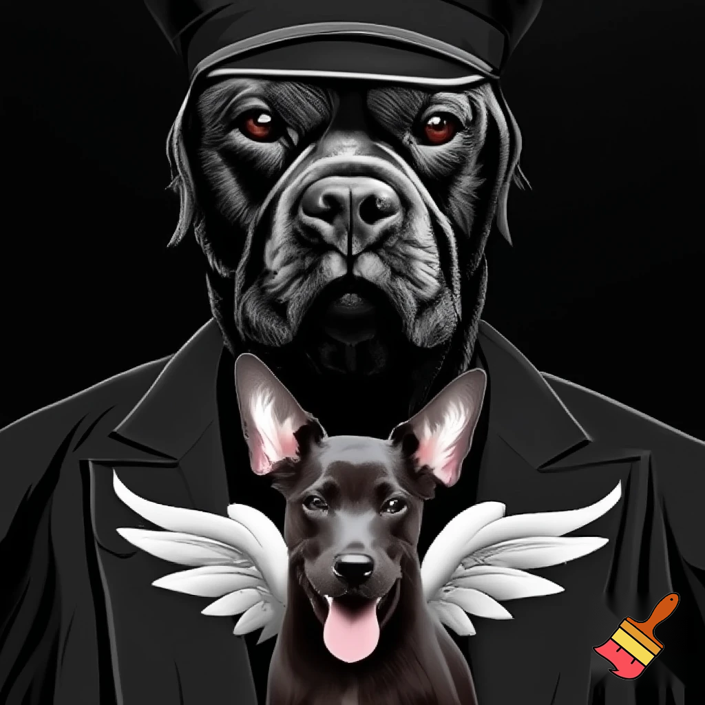 Gangster looking young dog with angel wings