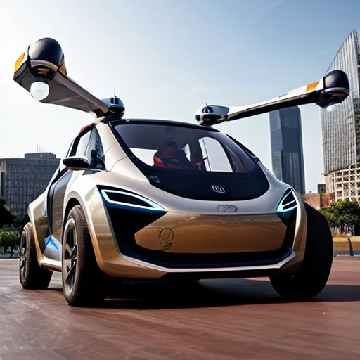 A citi in the future with flying cars and robots