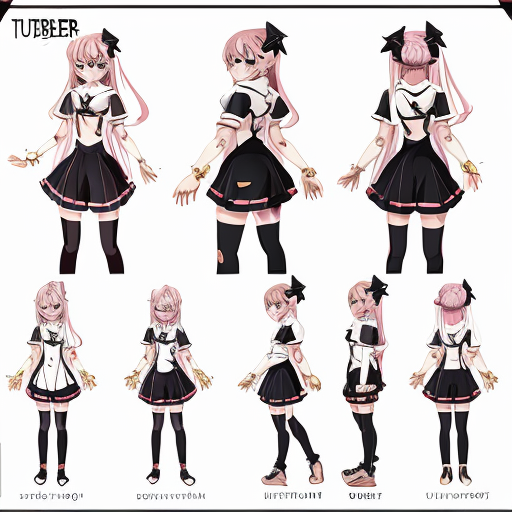 a reference sheet for a girl vtuber character design anime digital  extraordinary