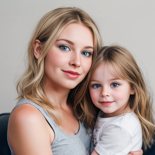 create a daughter that is 2 year with blonde hair and blue eyes and mother who is 27 years old with dirty blonde hair and blue eyes