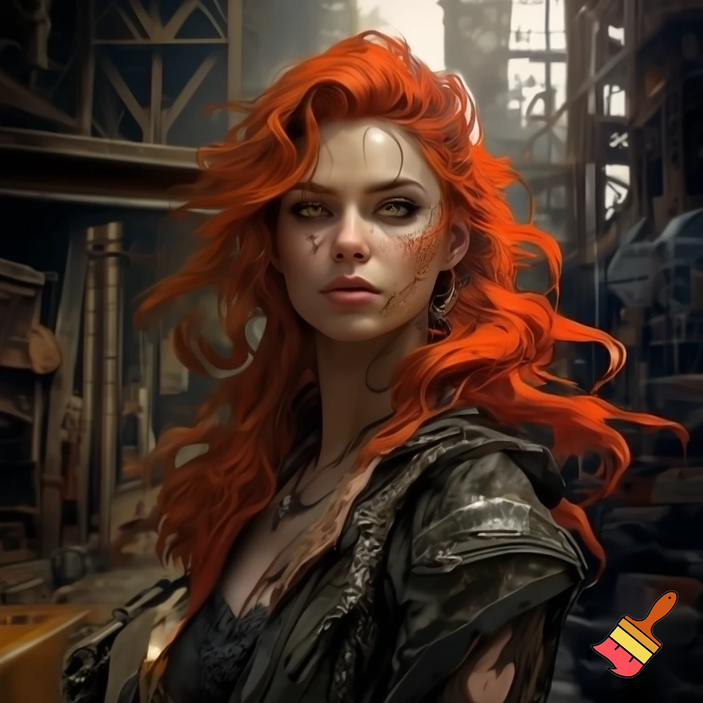 Red head, industrial art, 