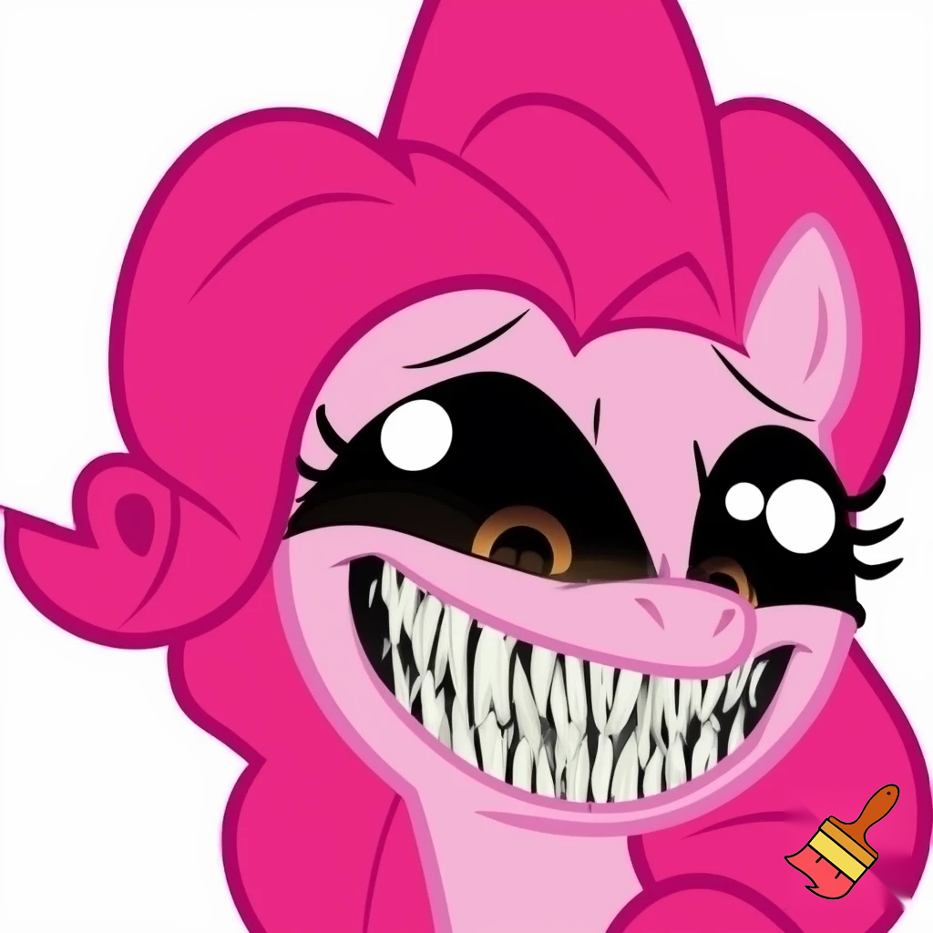 A pinkie pie with a smile teeth creepy eyes nightmare