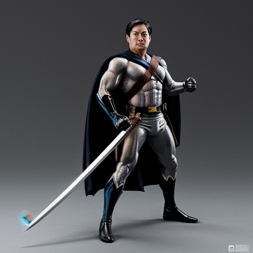 Superhero Timebreaker - bold, with silver eyes, wearing grey makintosh, have a katana