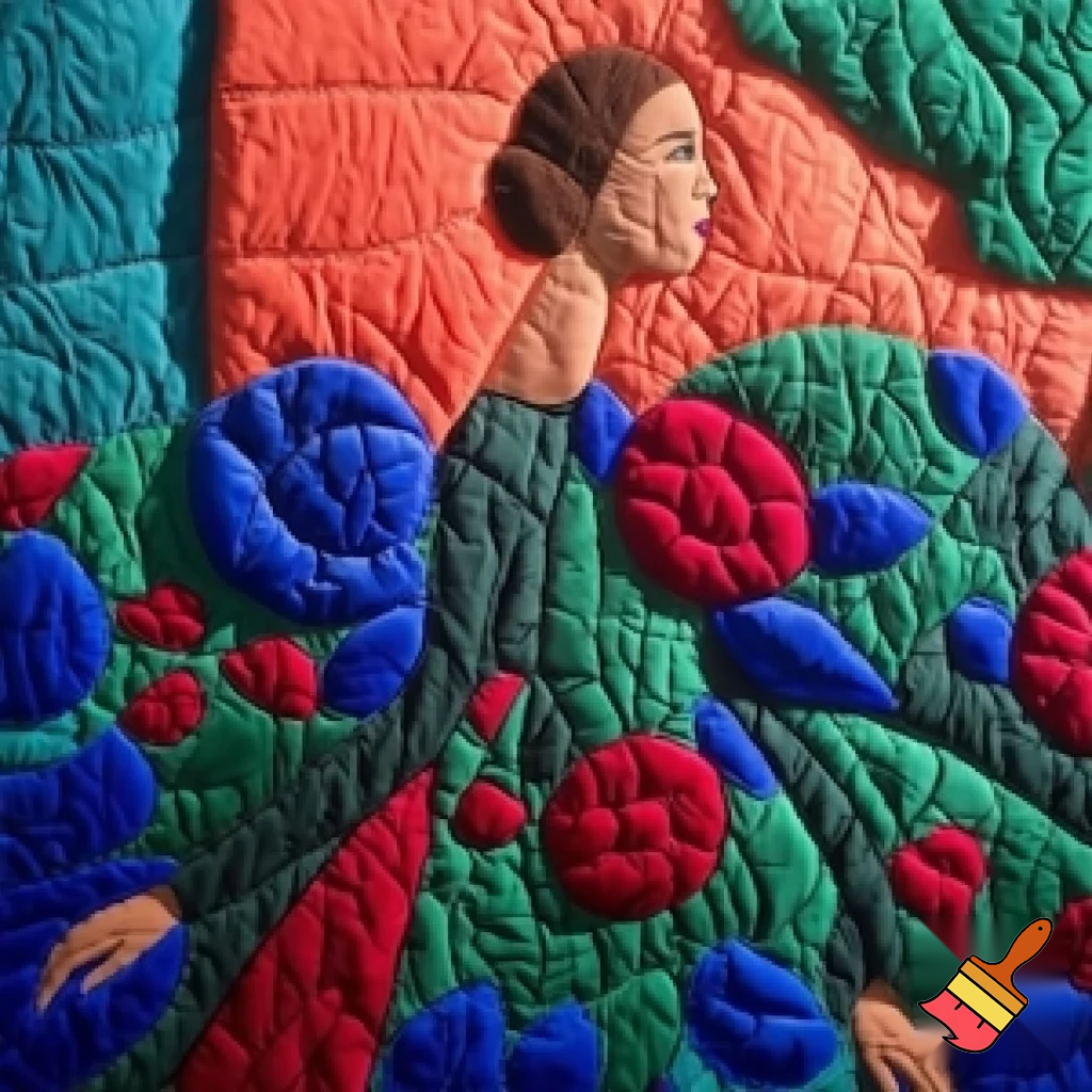 Quilted artwork of lady in a dress