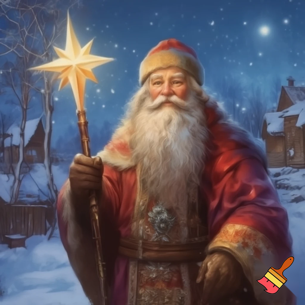 Russian walking stick Santa Claus with a star walking stick