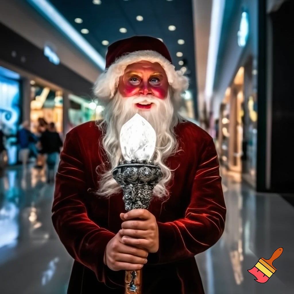 Santa Claus magic walking stick staff Russia shopping Centre Australia shopping immune in a star