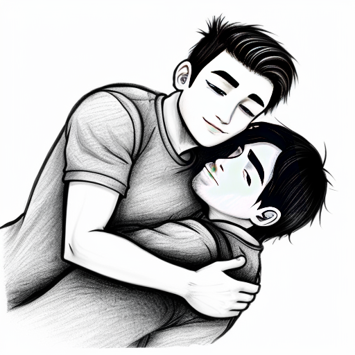 two men cuddling cartoon pencil style
