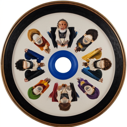 Put surreal Features in a circle consisting of multiple abstract figures in  Miro  and Matisse style