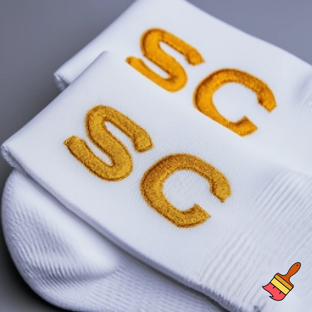 black crew socks with S, L and C in gold-yellow  
