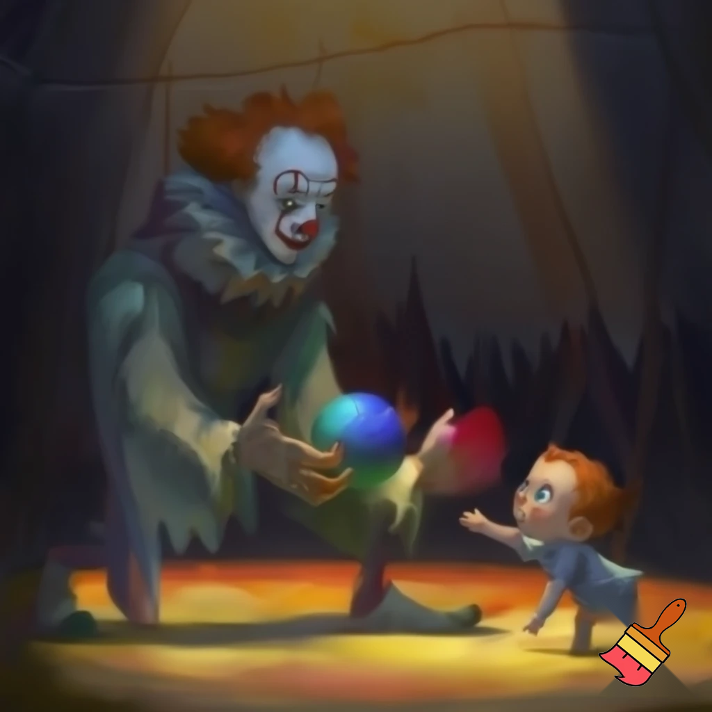 A child reaches out to give the sad circus clown his ball.