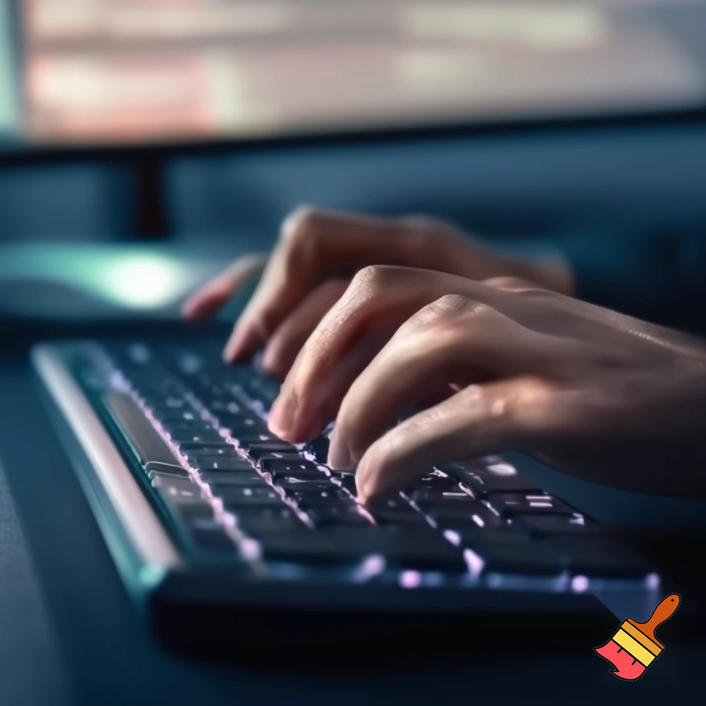 a person typing a comma on a computer
