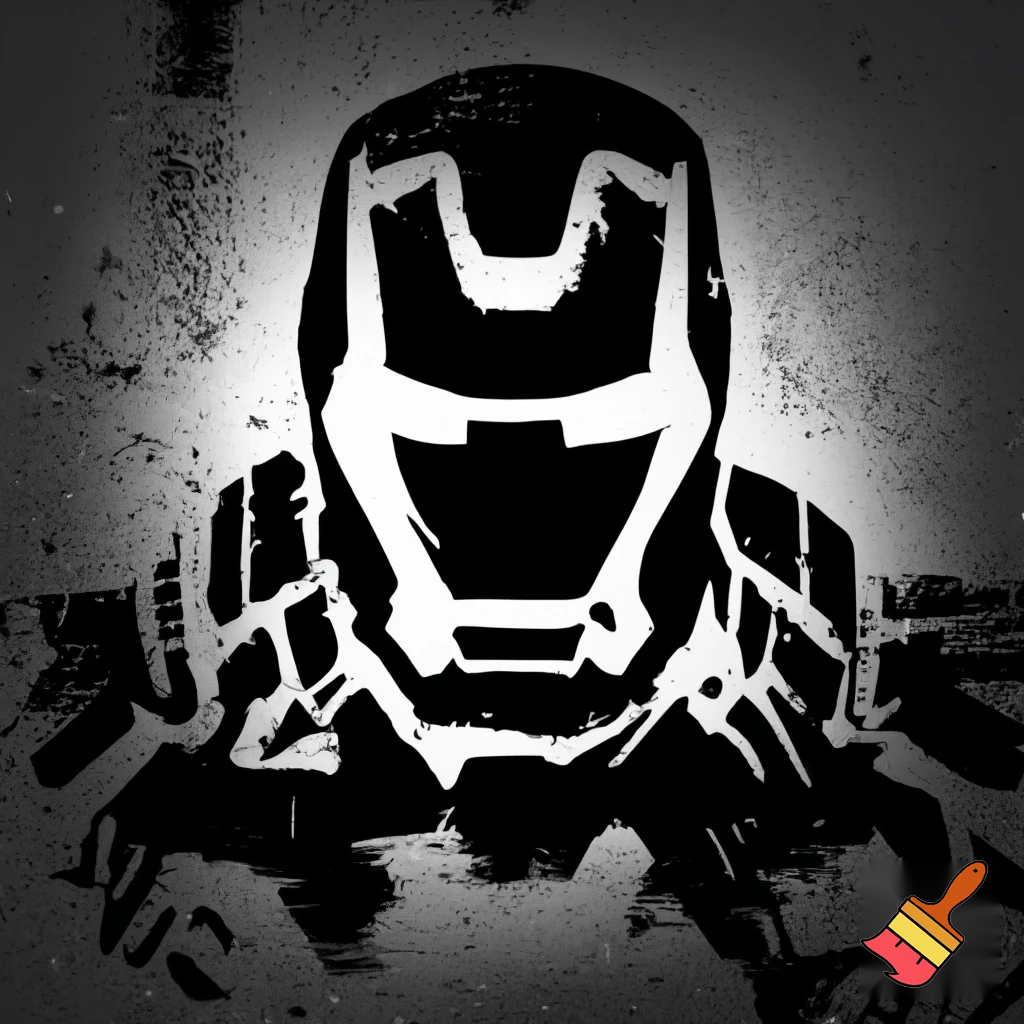 Black and white stencil art of IronMan