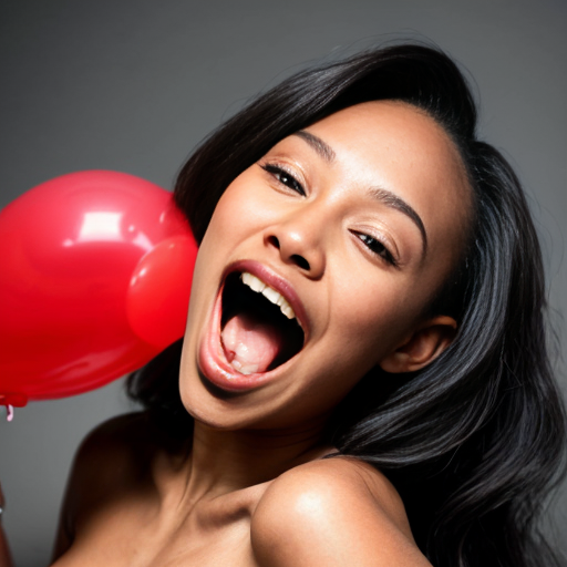 Zuri Tibby is an African American dark skin fashion model woman 5-foot-10. has a long black hair, naked depicted as a long cylindrical shape inflated like a balloon inflated like a balloon oblong cylinder shape dark chocolate hot dog body sausage forming a long thin cylindrical balloon with breast and belly button with no visible definition of limbs with no visible definition of limbs she was screaming, being eaten and ripped by the giant human mouth of the mouth background giant white human face male mouth her body inside the giant mouth being eaten, biting and ripped by a giant human teeth closed on her body crush on her body biting it in half