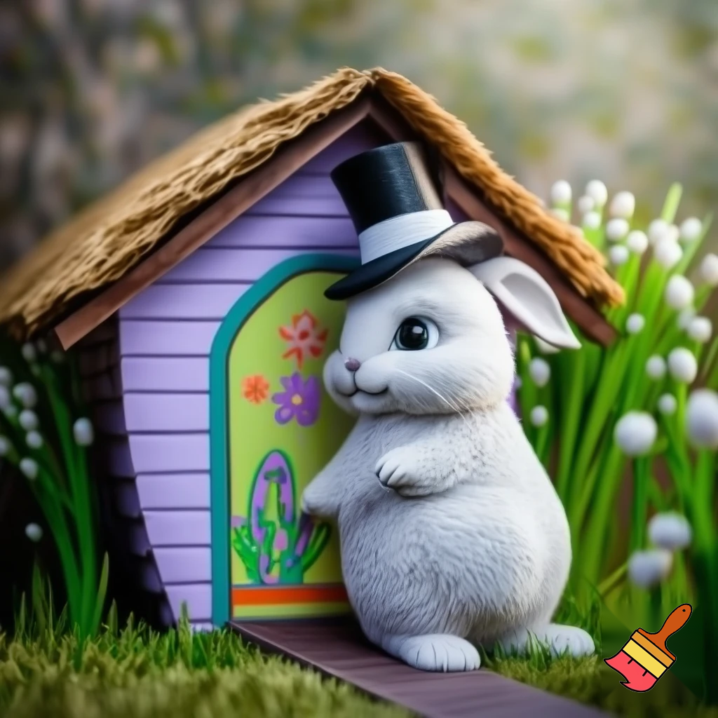 Easter bunny mascot top hat costume Easter bunny’s house