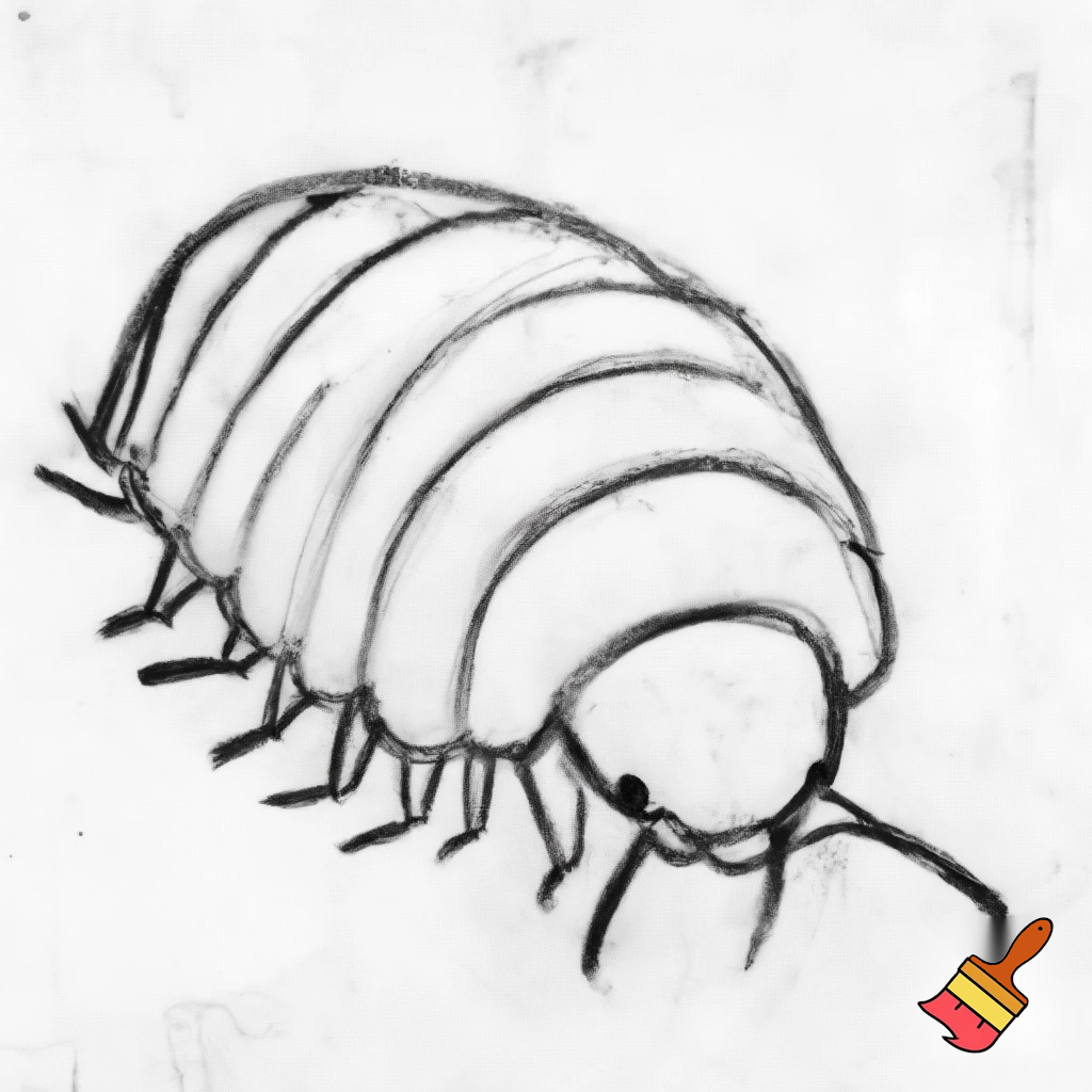 A crayon drawing of a isopod/ Pill bug
