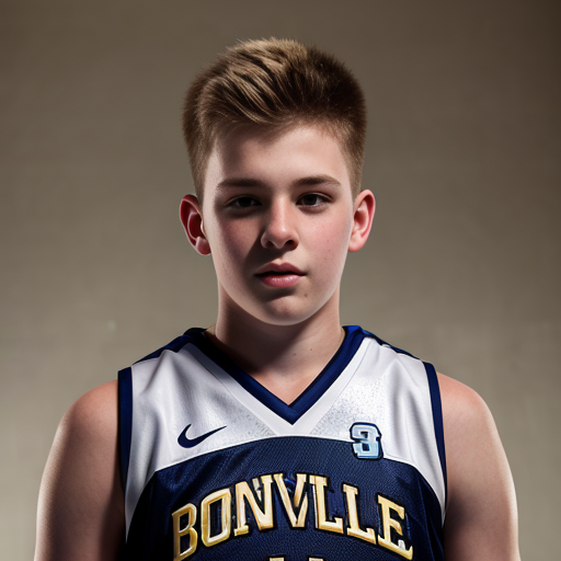 Make a high school age boy in a black and gold boonville basketball jersey